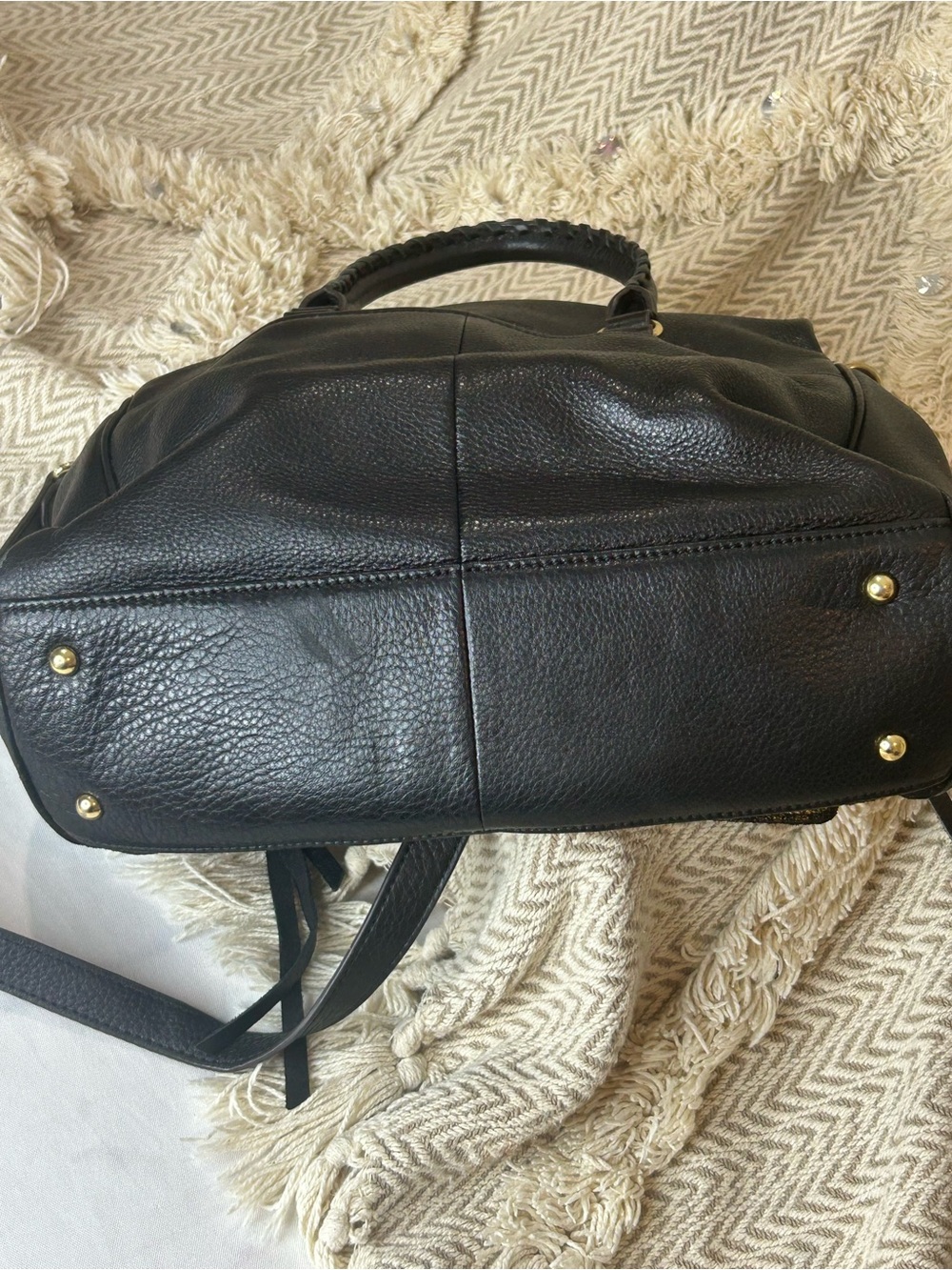 Aimee Kestenberg Black Leather Satchel with Gold Metallic Detail - Picture 10 of 12